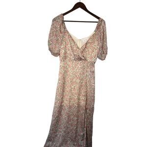 All in Favor Short Sleeve V Neck Pink Flower Maxi Dress Sz L